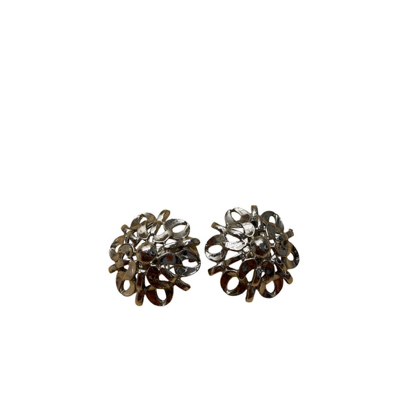Vintage Silver-Tone Clip-On Floral Earrings