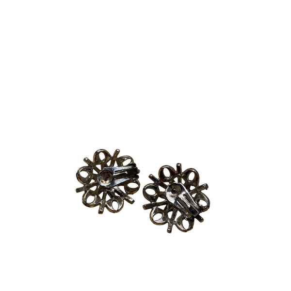 Vintage Silver-Tone Clip-On Floral Earrings