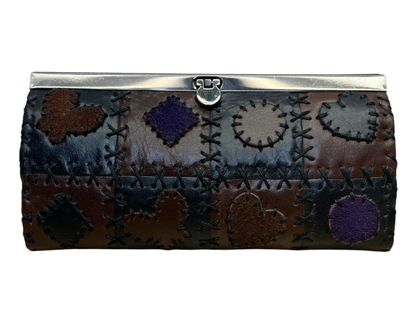 Vintage Patchwork Leather Clutch Purse Multicolor Design with Metal Closure