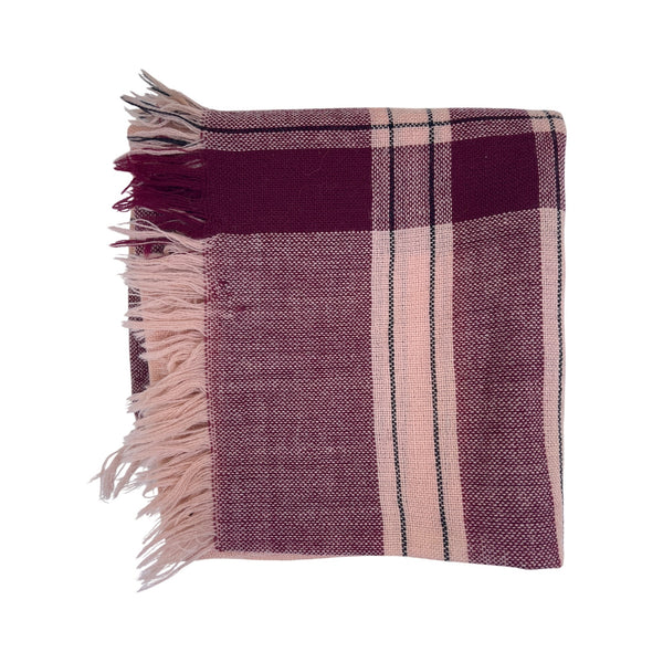 Plaid Womens Burgundy & Pink Fringed Woven Scarf Wool Blend Lightweight Fall