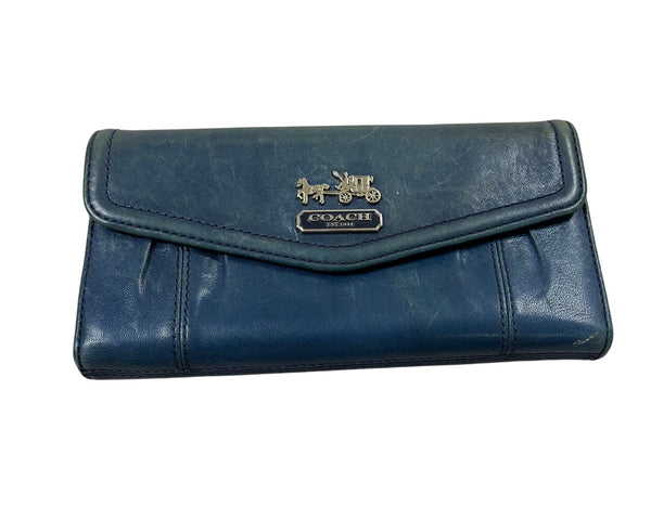Coach Womens Navy Leather Wallet Horse & Carriage Logo Classic Design Functional Style