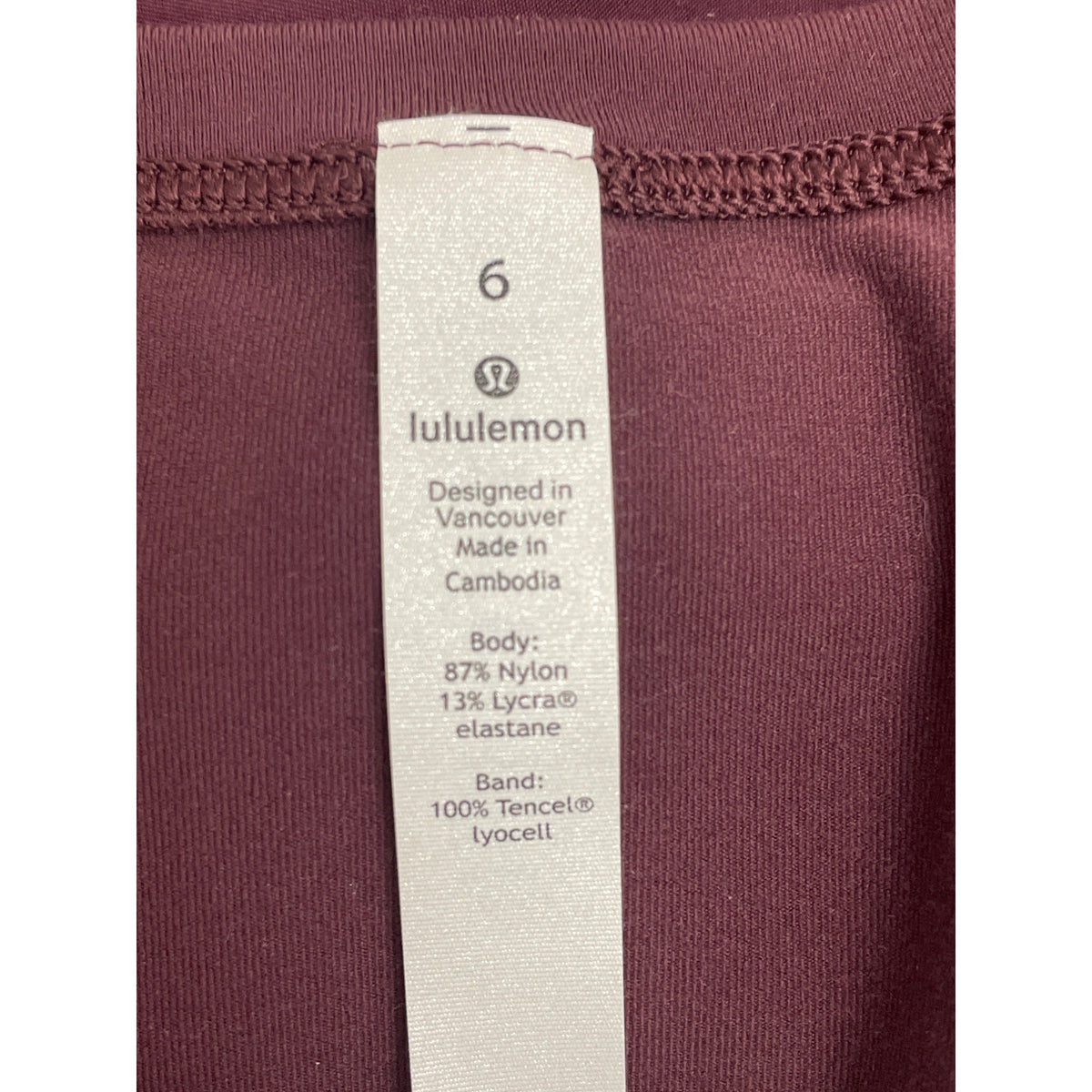 Lululemon Womens Long Sleeve Burgundy Top With Sheer Band Detail Size 6
