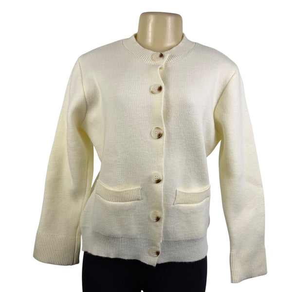Womens Cream Button-Up Cardigan Sweater Long Sleeve Lightweight Knitted