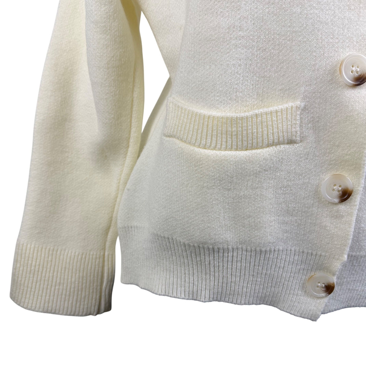 Womens Cream Button-Up Cardigan Sweater Long Sleeve Lightweight Knitted