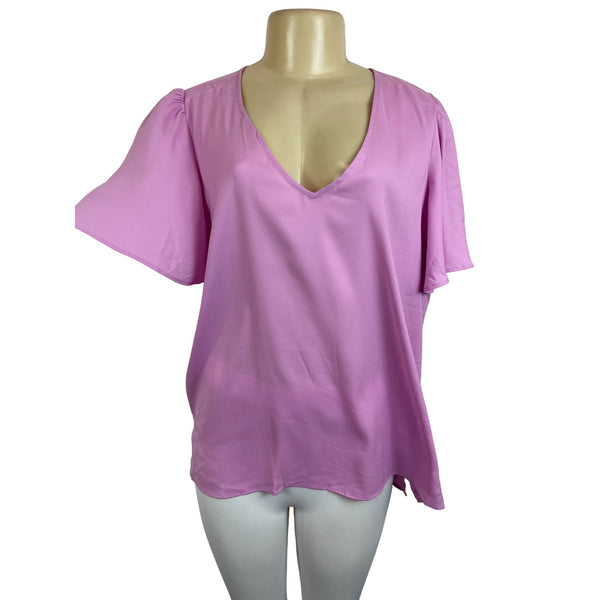 Ann Taylor Women's Pink short sleeve V-neck Blouse Sz L - NWT