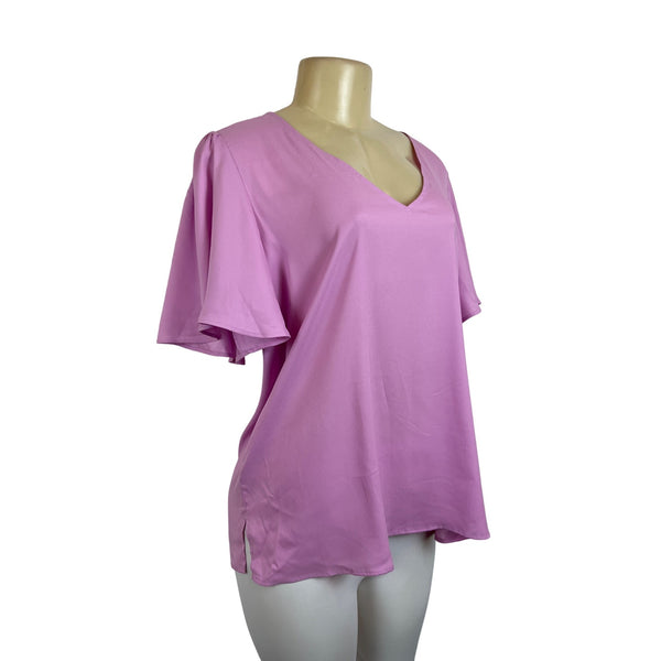 Ann Taylor Women's Pink short sleeve V-neck Blouse Sz L - NWT