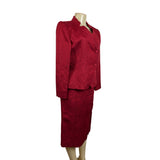 Vtg Women's Red Floral Skirt and Collarless Blazer Suit Sz 6