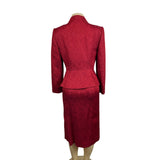 Vtg Women's Red Floral Skirt and Collarless Blazer Suit Sz 6
