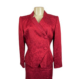 Vtg Women's Red Floral Skirt and Collarless Blazer Suit Sz 6