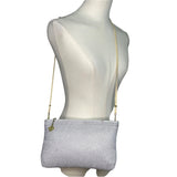 Whiting & Davis White Metallic Mesh Gold Chain Detail Zip Evening Shoulder Bag