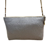 Whiting & Davis White Metallic Mesh Gold Chain Detail Zip Evening Shoulder Bag