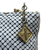 Whiting & Davis White Metallic Mesh Gold Chain Detail Zip Evening Shoulder Bag