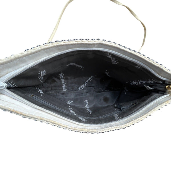 Whiting & Davis White Metallic Mesh Gold Chain Detail Zip Evening Shoulder Bag