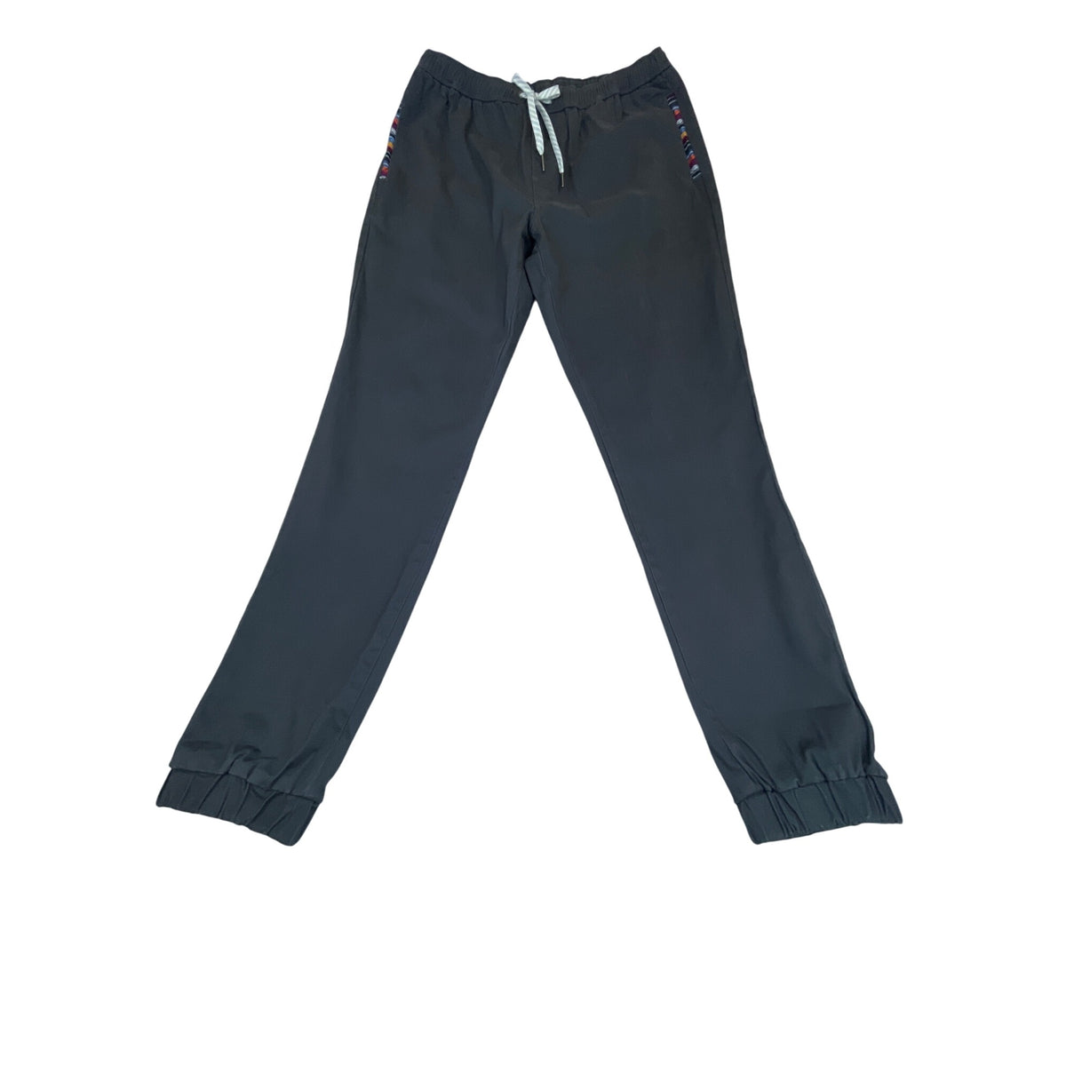 Wowie Men's Dark Grey Elastic Waist Joggers With Embroidered Trim Sz L