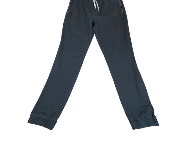 Wowie Men's Dark Grey Elastic Waist Joggers With Embroidered Trim Sz L