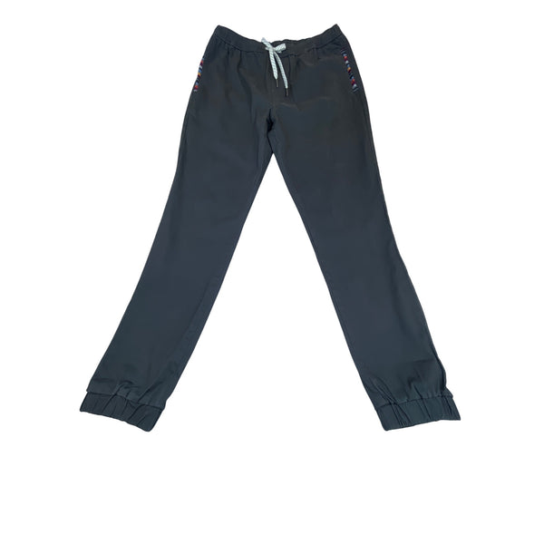 Wowie Men's Dark Grey Elastic Waist Joggers With Embroidered Trim Sz L