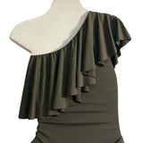 So De Mel Olive Green Maillot Maiorca Ruffle One-Piece Swimsuit Sz L/G