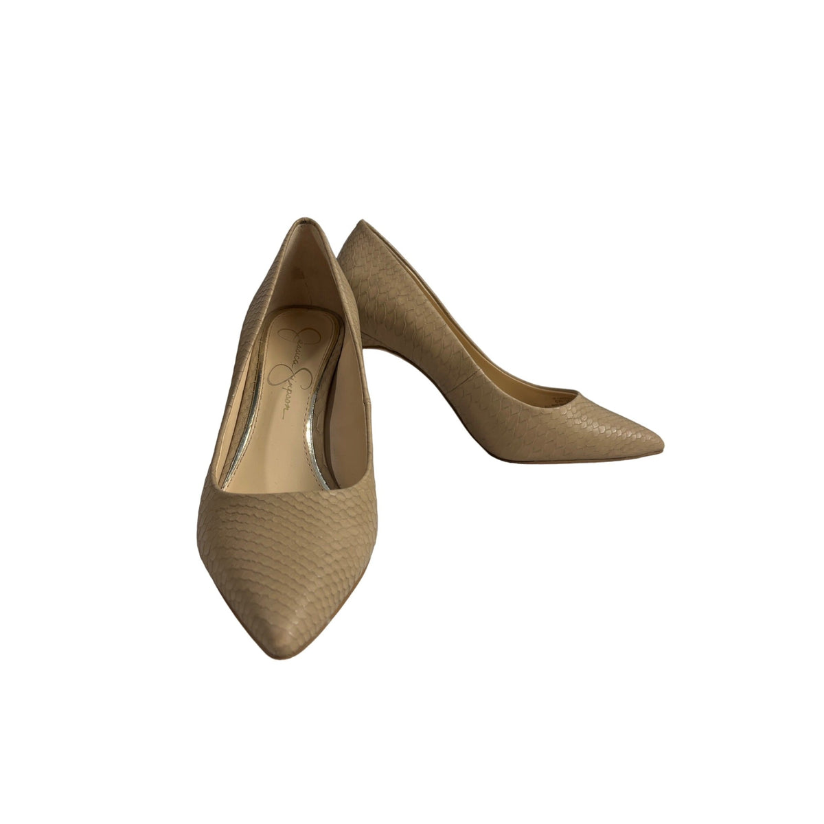 Jessica Simpson  Beige Embossed Carpena Pointed Toe Stiletto Women's Heels Sz 6W
