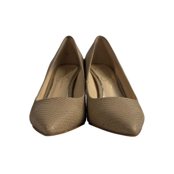 Jessica Simpson  Beige Embossed Carpena Pointed Toe Stiletto Women's Heels Sz 6W