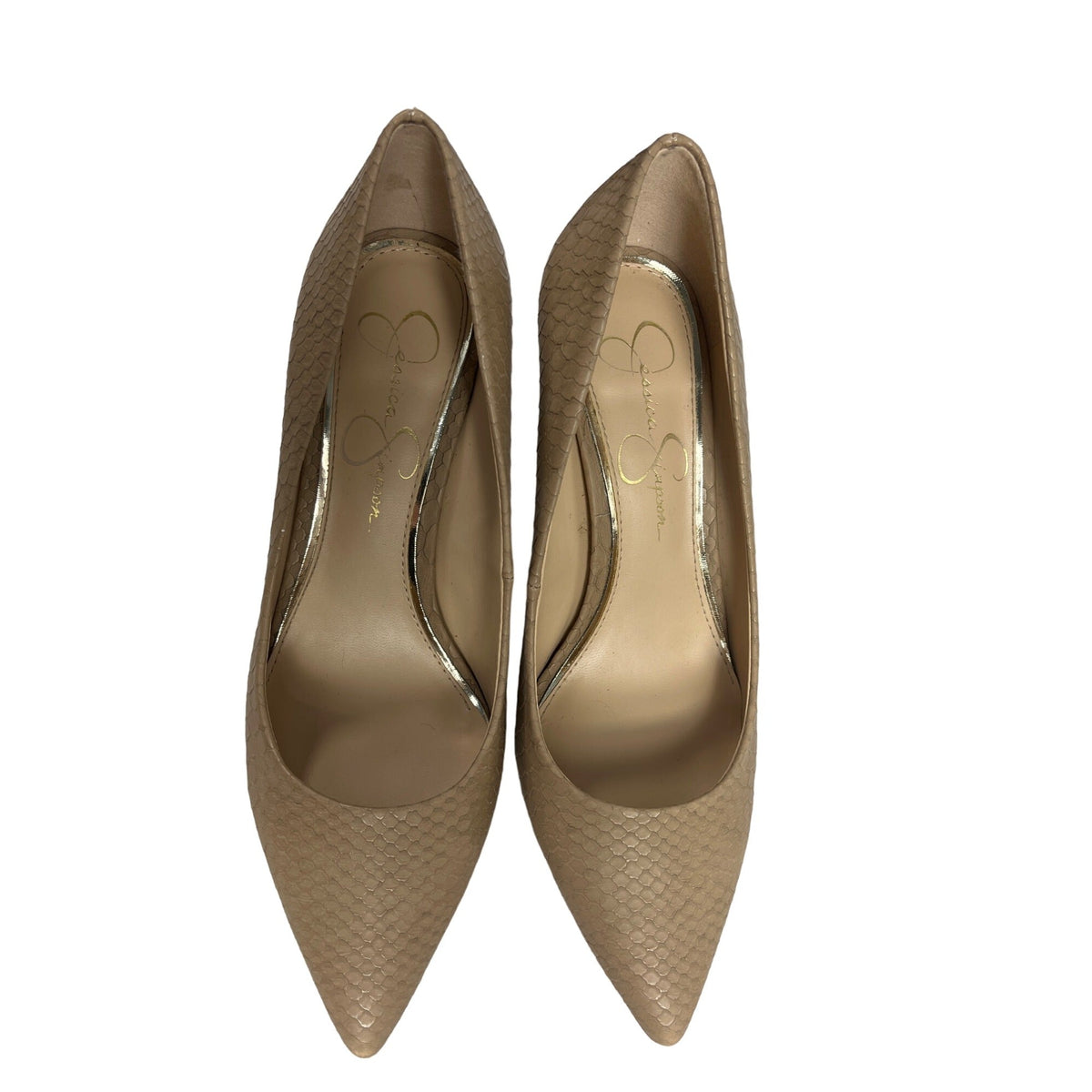 Jessica Simpson  Beige Embossed Carpena Pointed Toe Stiletto Women's Heels Sz 6W