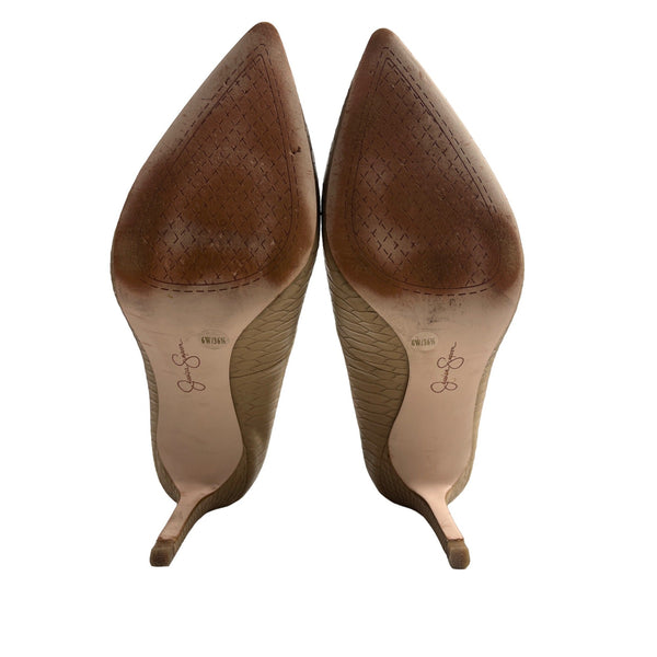 Jessica Simpson  Beige Embossed Carpena Pointed Toe Stiletto Women's Heels Sz 6W