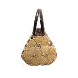 Hand Crafted Women Beige and Brown Wooden Handles Coconut Shell Clutch Bag Sz M