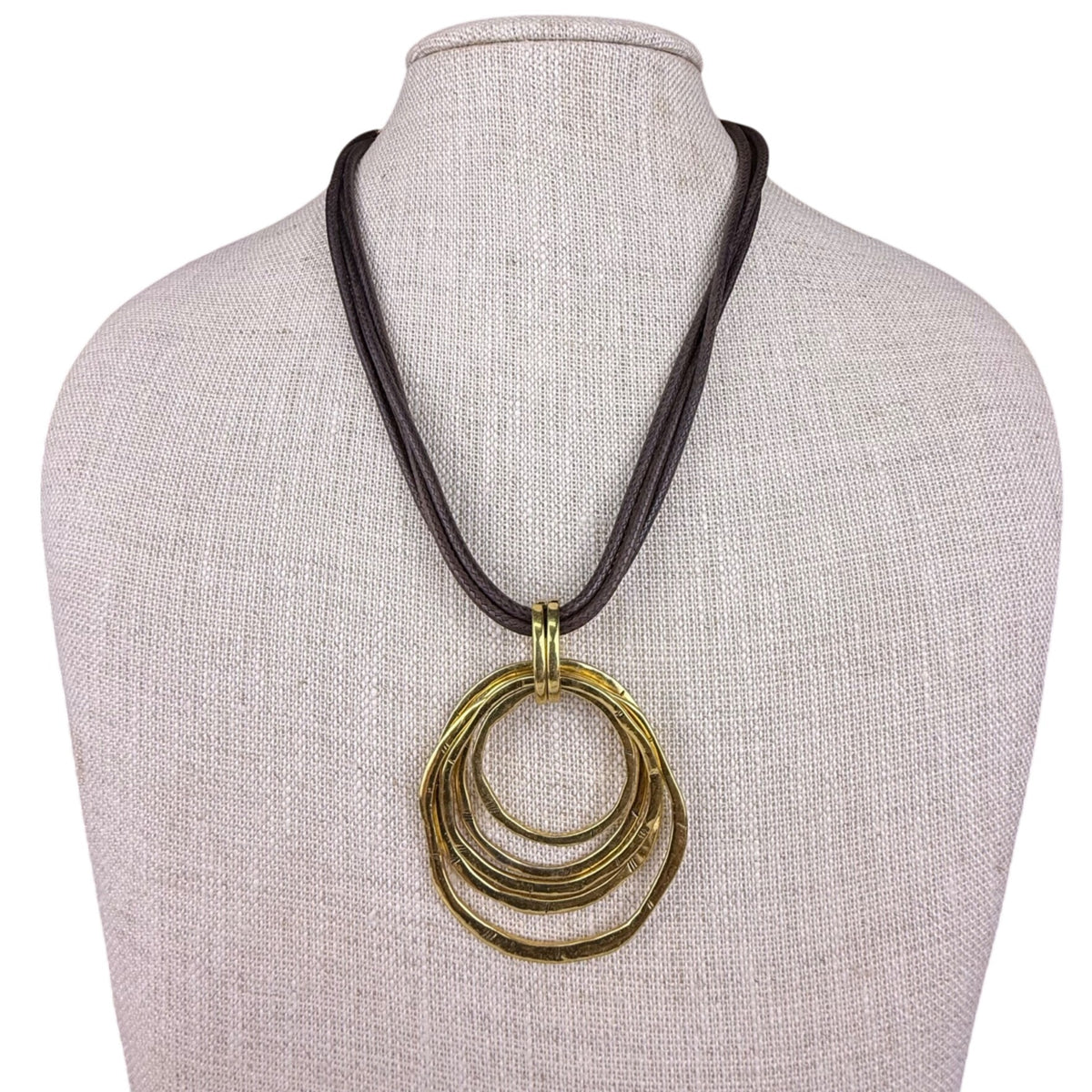 Modernist Inspired Multi-Strand Brown And Gold Tone Necklace Pendant Design