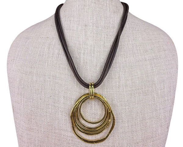 Modernist Inspired Multi-Strand Brown And Gold Tone Necklace Pendant Design
