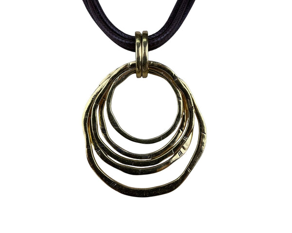 Modernist Inspired Multi-Strand Brown And Gold Tone Necklace Pendant Design