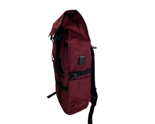 Dxyizu Red Roll-Top With USB Charging Port & Multiple Compartments Backpack Sz L