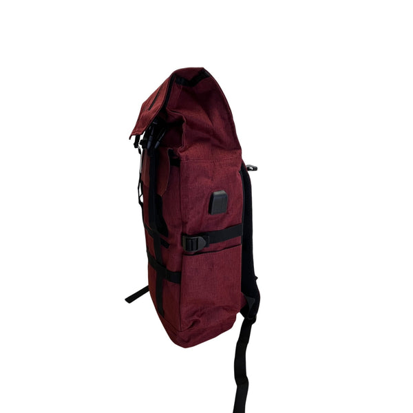 Dxyizu Red Roll-Top With USB Charging Port & Multiple Compartments Backpack Sz L