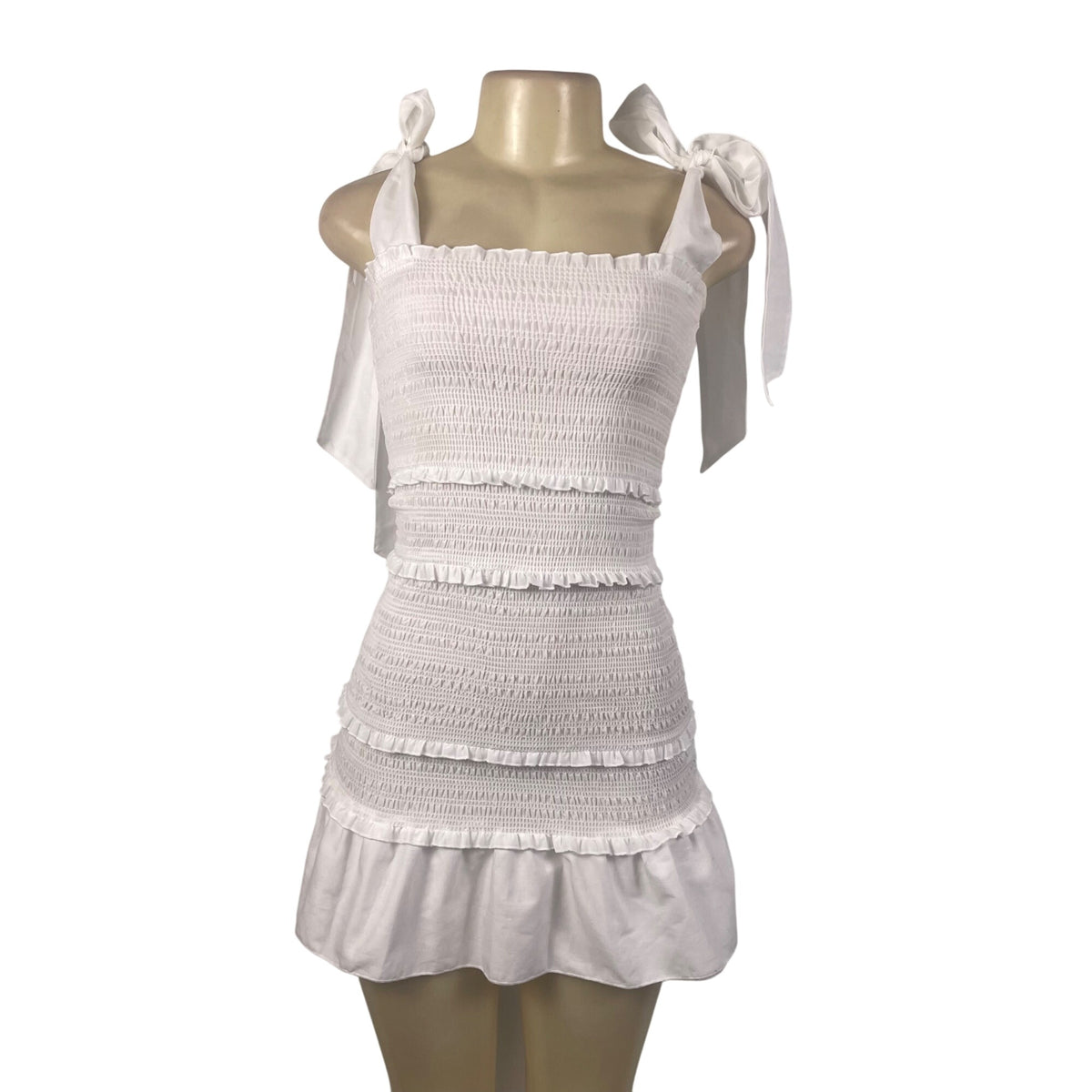 FashionNova Women’s White Ruffle Tie-Strap Mini Dress Size XS - New