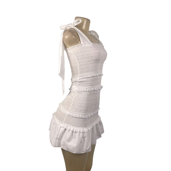 FashionNova Women’s White Ruffle Tie-Strap Mini Dress Size XS - New