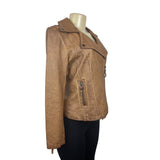 Max Studio Women's Brown Faux Leather Washed Moto Jacket Sz S