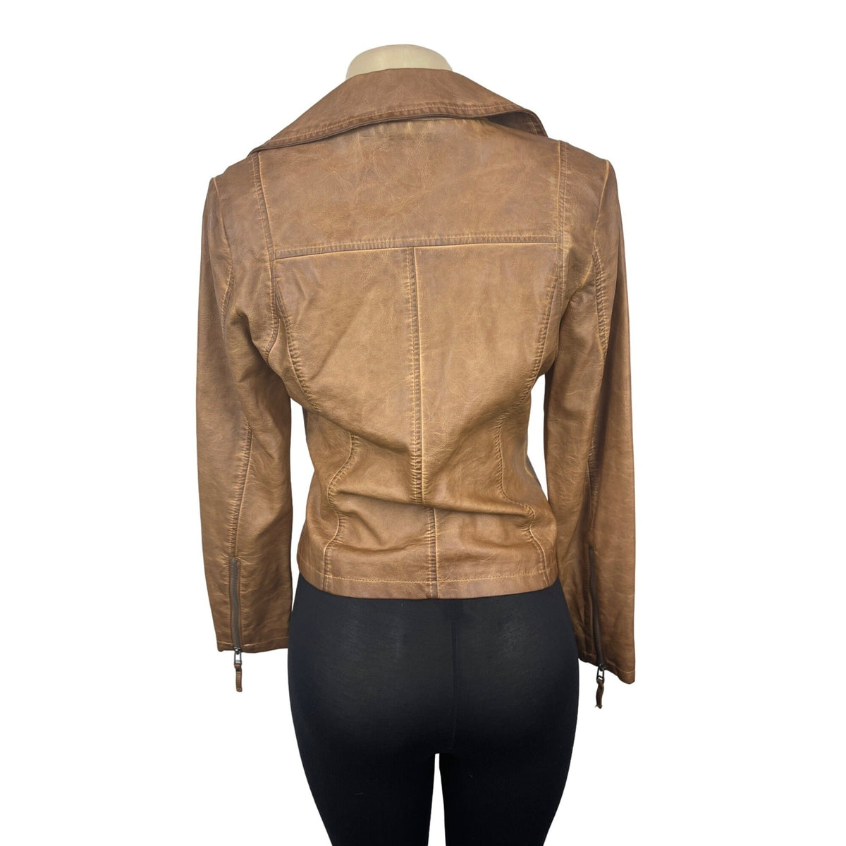 Max Studio Women's Brown Faux Leather Washed Moto Jacket Sz S