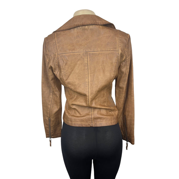Max Studio Women's Brown Faux Leather Washed Moto Jacket Sz S