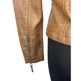 Max Studio Women's Brown Faux Leather Washed Moto Jacket Sz S