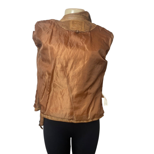 Max Studio Women's Brown Faux Leather Washed Moto Jacket Sz S