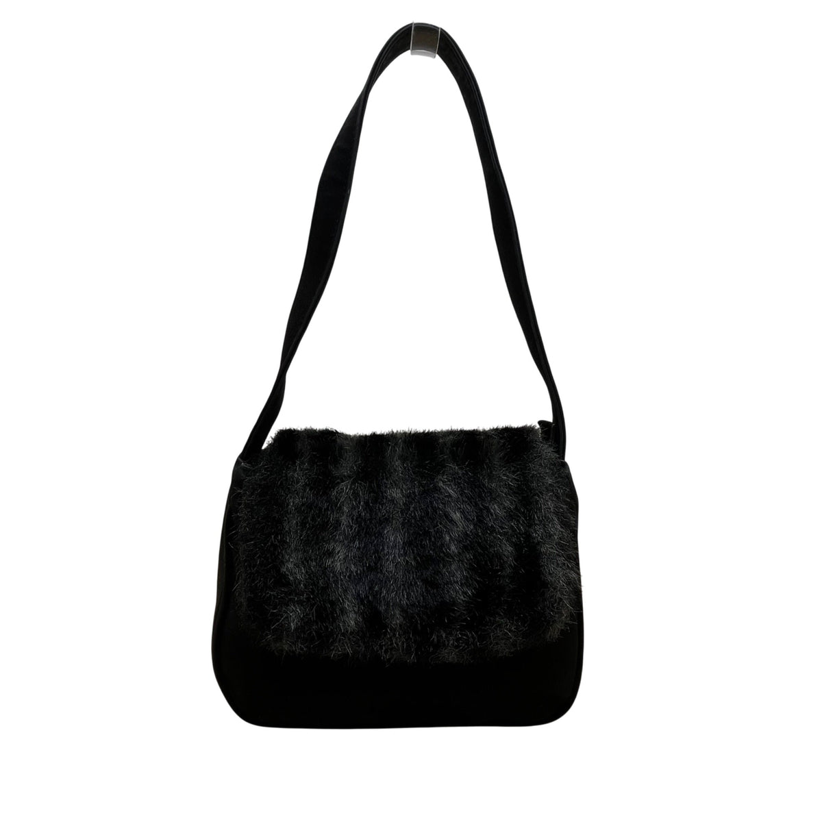 Placebo Par Axifolies Women’s Black Faux Fur Flap Adjustable Strap Shoulder Bag