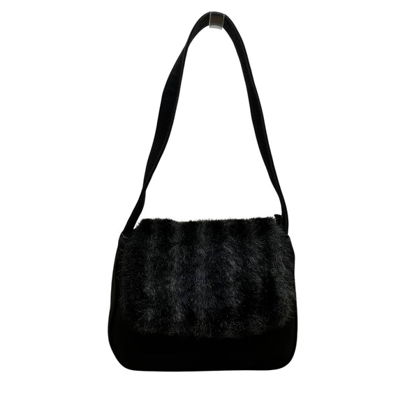 Placebo Par Axifolies Women’s Black Faux Fur Flap Adjustable Strap Shoulder Bag