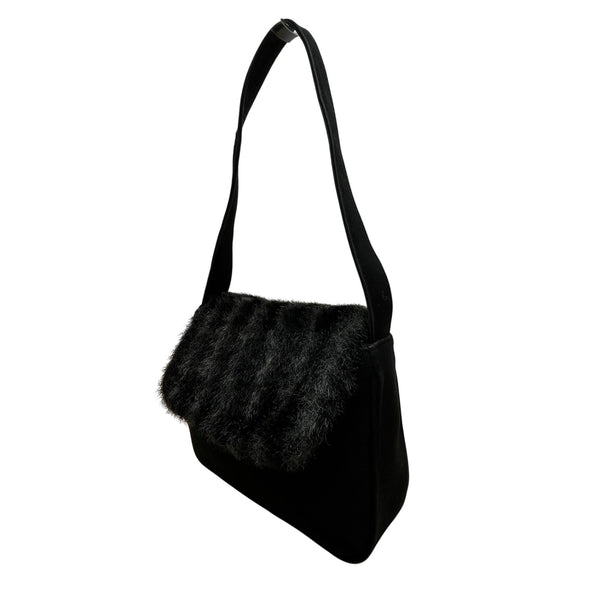Placebo Par Axifolies Women’s Black Faux Fur Flap Adjustable Strap Shoulder Bag