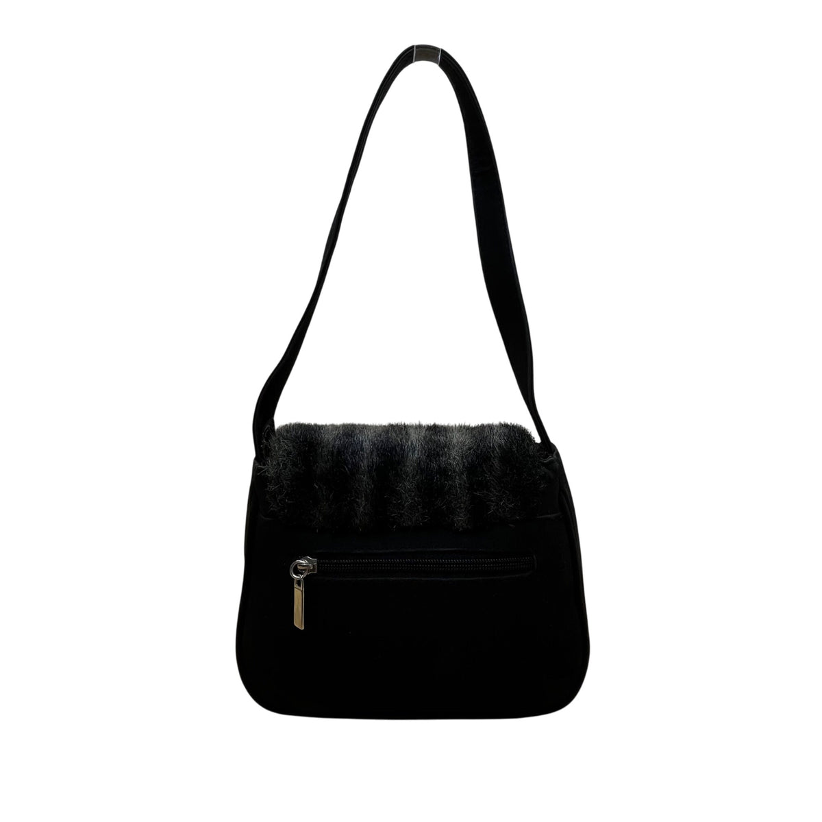 Placebo Par Axifolies Women’s Black Faux Fur Flap Adjustable Strap Shoulder Bag