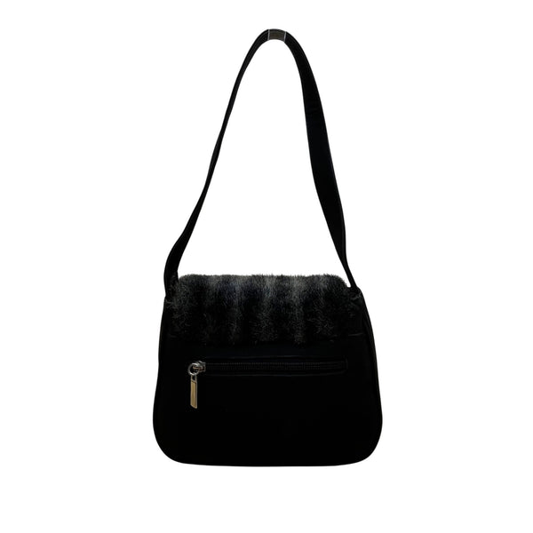 Placebo Par Axifolies Women’s Black Faux Fur Flap Adjustable Strap Shoulder Bag