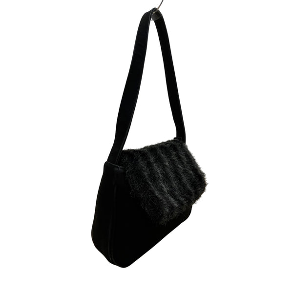 Placebo Par Axifolies Women’s Black Faux Fur Flap Adjustable Strap Shoulder Bag