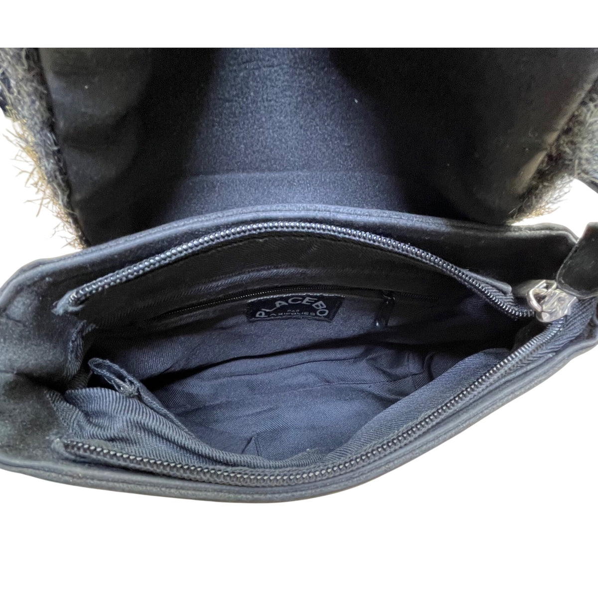 Placebo Par Axifolies Women’s Black Faux Fur Flap Adjustable Strap Shoulder Bag