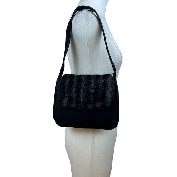 Placebo Par Axifolies Women’s Black Faux Fur Flap Adjustable Strap Shoulder Bag