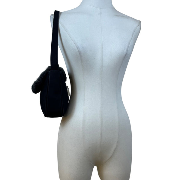 Placebo Par Axifolies Women’s Black Faux Fur Flap Adjustable Strap Shoulder Bag