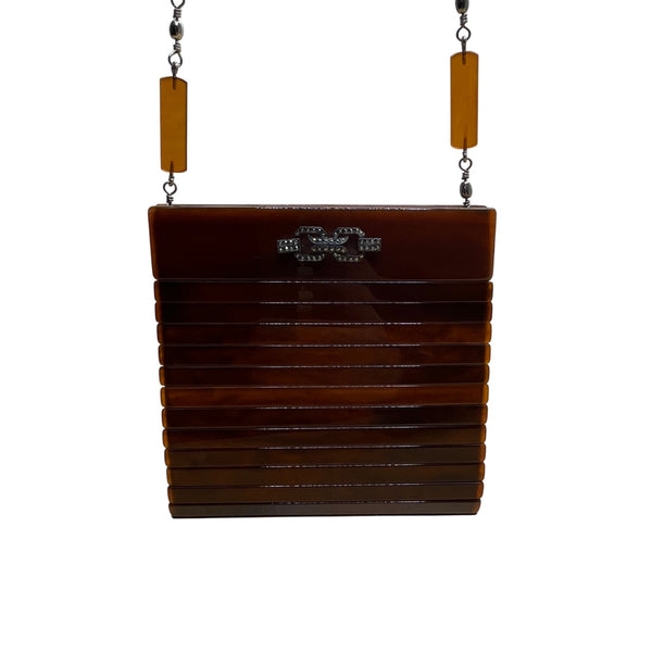 Judith Jack Women’s Brown Resin Beaded Chain Vintage Style Shoulder Bag