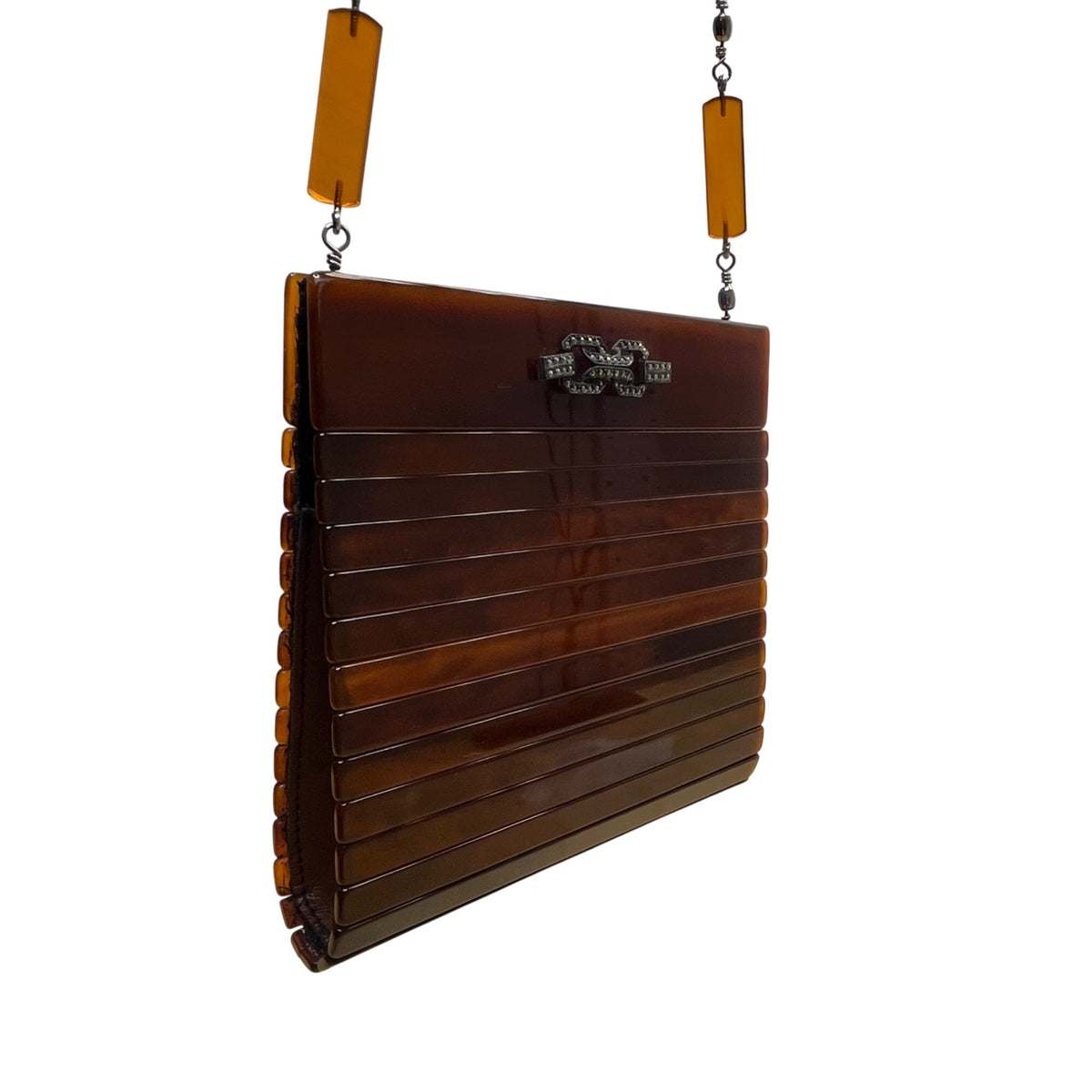 Judith Jack Women’s Brown Resin Beaded Chain Vintage Style Shoulder Bag