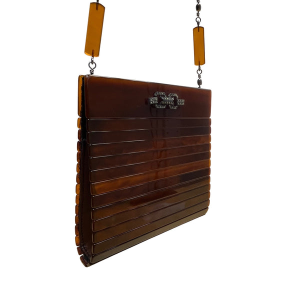 Judith Jack Women’s Brown Resin Beaded Chain Vintage Style Shoulder Bag